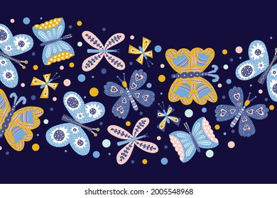 A wave of butterflies. Cute summer illustration.