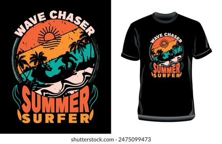 Wave chaser, summer surfer T-Shirt Design, Summer Quotes Typography T Shirt Design, Retro Vintage Summer T Shirt Design