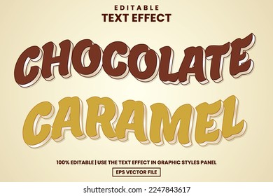Wave chocolate and caramel food text style editable text effect template, vector illustration