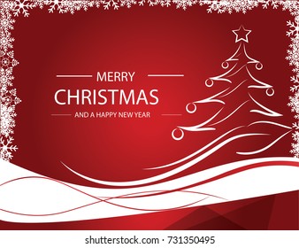 Wave Christmas tree on red  Christmas background.