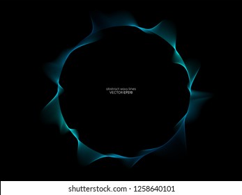 Wave circle line and curve pattern flowing in blue green color isolated on black background. Vector graphic in concept of music, technology.