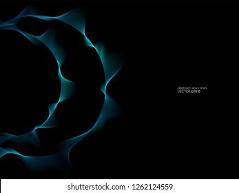 Wave circle line and curve pattern flowing in blue green color isolated on black background. Vector graphic in concept of music, technology.