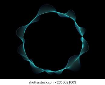 Wave circle line and curve pattern flowing in blue green smoke color isolated on black background. Vector graphic in the concept of music, technology, digital.