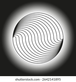 Wave circle lines. Round optical shape. Gradient vector object. Black and white illusion.