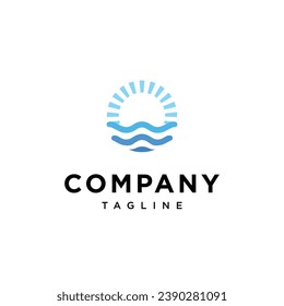 Wave circle sunset logo icon vector template