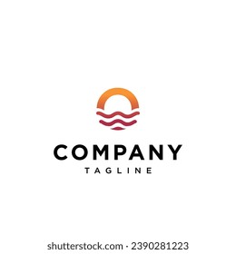 Wave circle sunset logo icon vector template