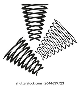 Formas de bobina de onda. Ícones em espiral triangular. Padrão dinâmico de vetor. Layout abstrato inclinado.