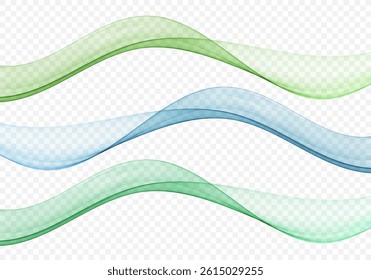 Wave collection, translucent colorful abstract waves, smooth lines.