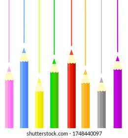 Wave of colored pencils bottom of a white background, vector illustration.