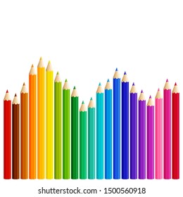 Wave of colored pencils, rainbow pencils on white background, vector illustration