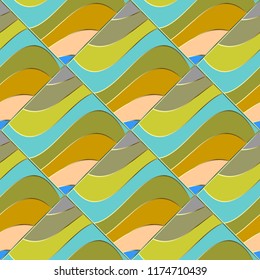 Wave colorful abstract vector seamless pattern. Geometric elegance background. Multicolor favy lines, tile drhombus, shapes. Modern decorative ornament. Beautiful design for textile, prints, wallpaper