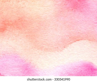 Wave colorful orange pink watercolor hand drawn paper texture. Smudges art design element for card, cover, print. Vector abstract vivid wet brush painted illustration. Artistic water pastel background