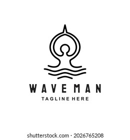 wave combination with man ,line art style , Logo Design Vector, Abstract emblem, design concept, logotype element , template, can you editable as you wish.
