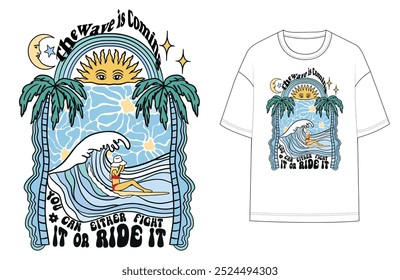 wave is coming summer concept slogan art illustration fashion tee t-shirt flat sketch graphic placement print fashion vector artwork