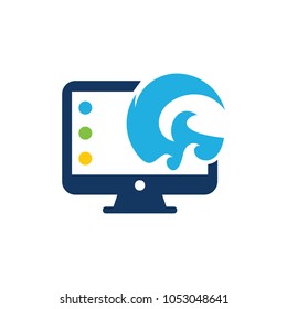 Wave Computer Logo Icon Design