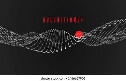 Wave with connected dots. 3D grid surface in technology style. Abstract background. Vector illustration with particle. 