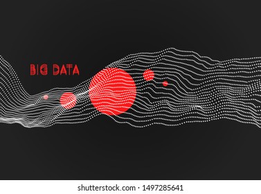 Wave with connected dots. 3D grid surface in technology style. Abstract background. Vector illustration with particle. 