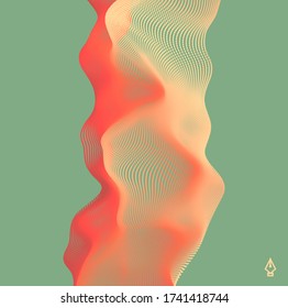 Wave with connected dots. Abstract digital background with particles. 3D grid surface in technology style. Big data. Vector illustration for poster, cover, banner or placard.