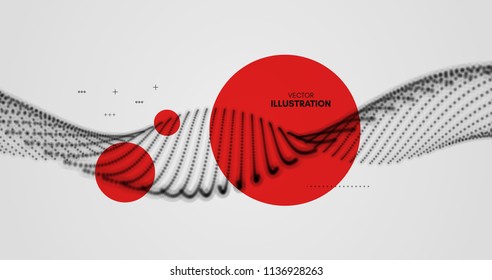 Wave with connected dots. Connection structure. Wireframe vector illustration.
