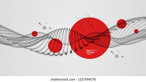 Wave with connected dots. Connection structure. Wireframe vector illustration.