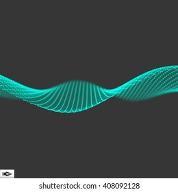 Onda con líneas y puntos conectados. Cuadrícula brillante. Estructura de conexión. Ilustración del vector del bastidor de cables.