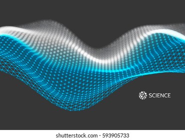 Ola con líneas y puntos conectados. Cuadrícula brillante. Estructura de conexión. Ilustración del vector del bastidor alámbrico.