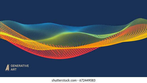 Wave with Connected Lines and Dots. Glowing Grid. Connection Structure. Wireframe Vector Illustration. 