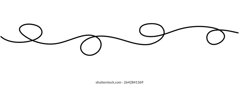 Wave continuous line drawing. Single line with squiggles. Vector illustration isolated on white.