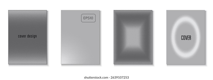 Wave Cover Set. Business Grey And White  Flyer. Summer Circles With Modern Art. Dynamic Frame For Annual Invitation. Abstract Poster. Greyscale Graphic Template. Black Wave Cover