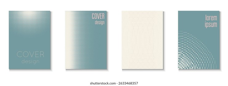 Wave Cover Set. Future Concept In Minimal Layout. Young Hipster Design On Annual Page. Book Flyer. Minimalist Dot Background. Geometric Graphic Template. Trendy Wave Cover