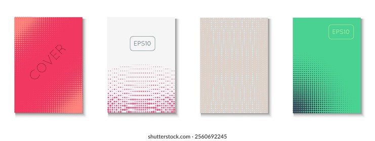 Wave Cover Set. Modern Tech With Simple Shapes. Young Brand In Minimalistic Frame. Book Flyer. Minimalist Graphic Template. Geometric Dot Pattern. Trendy Wave Cover