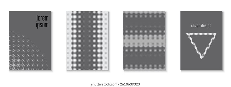 Wave Cover Set. Summer Art In Minimal Design. Dynamic Elements In 2d Presentation. White Halftone Template. 1980 Pattern. Dots Black And Grey  Flyer. Greyscale Wave Cover