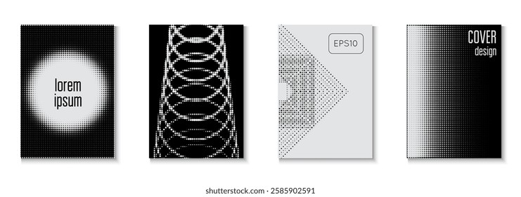 Wave Cover Set. Summer Circles With Modern Art. Minimalistic Brochure In 2d Frame. Brand White And Black  Flyer. White Abstract Template. Business Pattern. Black Wave Cover