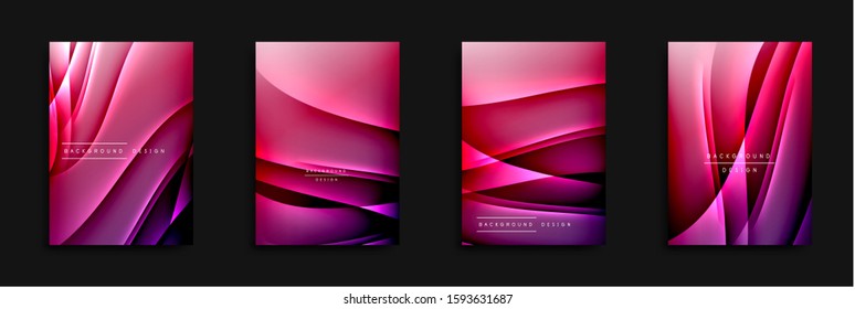 Tampas de onda ajustadas com gradientes de fluido. Plano de fundo abstrato na moda dinâmico com linhas onduladas fluindo. Ilustração vetorial para papel de parede, banner, plano de fundo, cartão, ilustração de livro, página inicial, capa