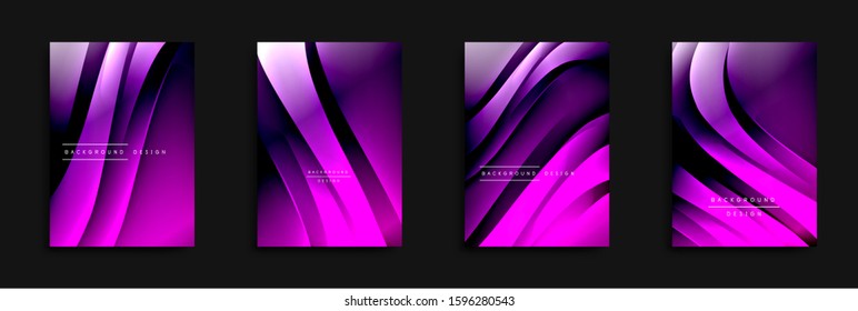 Wave Cover Set mit flüssigen Farbverläufen. Dynamischer, abstrakter Hintergrund mit fließenden gewellten Linien. Vektorgrafik für Bildschirmhintergründe, Banner, Hintergrund, Karte, Buchillustration, Landing-Page, Abdeckung
