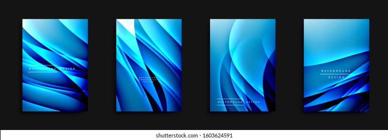 Tampas de onda ajustadas com gradientes de fluido. Plano de fundo abstrato na moda dinâmico com linhas onduladas fluindo. Ilustração vetorial para papel de parede, banner, plano de fundo, cartão, ilustração de livro, página inicial, capa