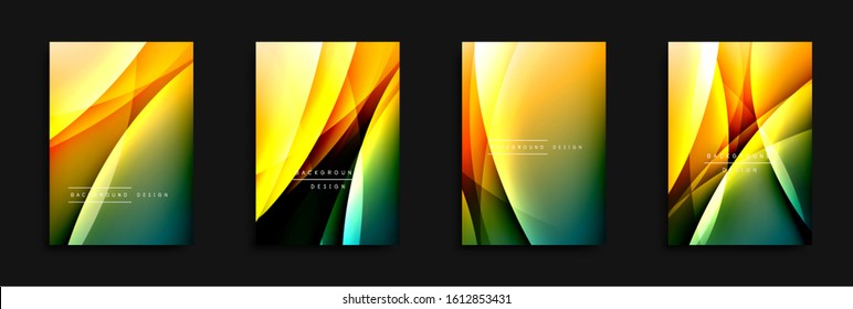 Wave covers set with fluid gradients. Dynamic trendy abstract background with flowing wavy lines. Vector Illustration For Wallpaper, Banner, Background, Card, Book Illustration, landing page, cover