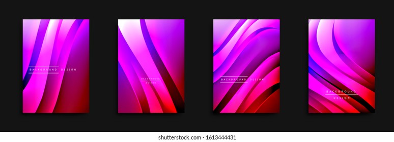 Wave covers set with fluid gradients. Dynamic trendy abstract background with flowing wavy lines. Vector Illustration For Wallpaper, Banner, Background, Card, Book Illustration, landing page, cover