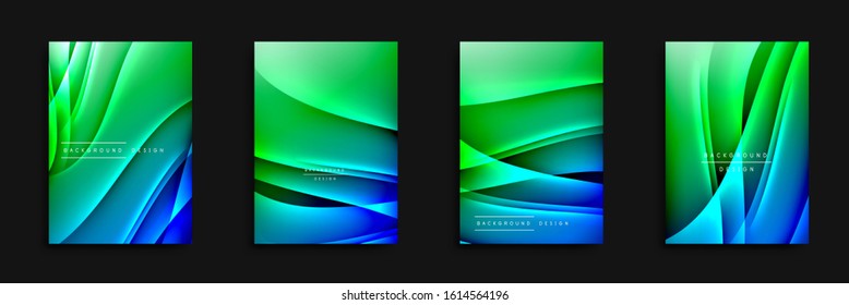 Wave covers set with fluid gradients. Dynamic trendy abstract background with flowing wavy lines. Vector Illustration For Wallpaper, Banner, Background, Card, Book Illustration, landing page, cover