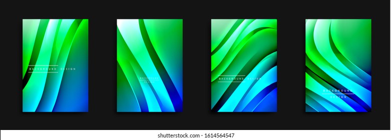Wave covers set with fluid gradients. Dynamic trendy abstract background with flowing wavy lines. Vector Illustration For Wallpaper, Banner, Background, Card, Book Illustration, landing page, cover