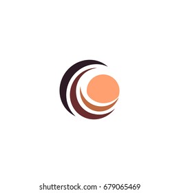 Wave and cream color sun, sunset and sunrise logotype. Isolated abstract decorative logo, design element template on white background