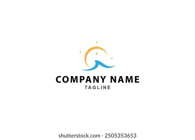 wave and crescent moon logo in flat vector design