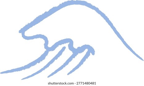Wave crest curling with rough crayon strokes and hand-drawn texture. Symbol of ocean energy, surf motion, summer vibe, and coastal freedom. Cartoon vector illustration.