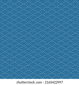 Wave crest pattern inspired by traditional Japanese geometrical patterns. Abstract vector design. Blue Seigaiha pattern.