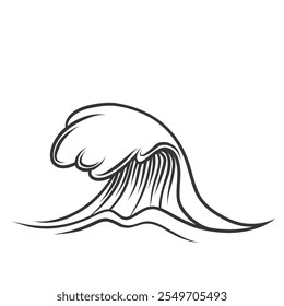 Wave curl icon, doodle marine splash. Retro simple surfing storm, wind and water flow. Nature, environment, summer beach surf mascot, hand drawn sea or ocean wave contour icon vector illustration