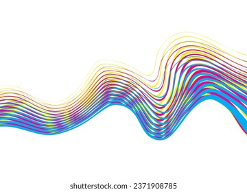 Wave of curved colored lines on a white background. Abstract vector background. Modern color pattern for packaging design, interior decoration, clothing, web design.