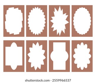 Wave curved edge frames background collection in trendy Mocha Mousse color. Geometric abstract template. Hand drawn vector illustration.