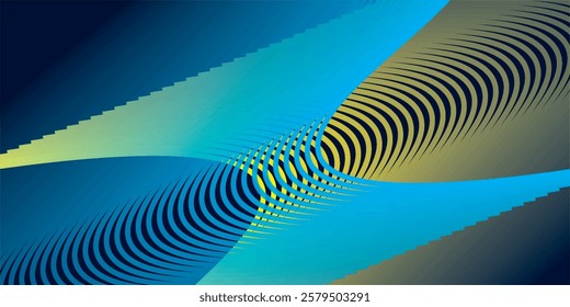  Wave curved lines , blue background illustration for articles and publications on technological trends and innovations, covers of technological magazines.