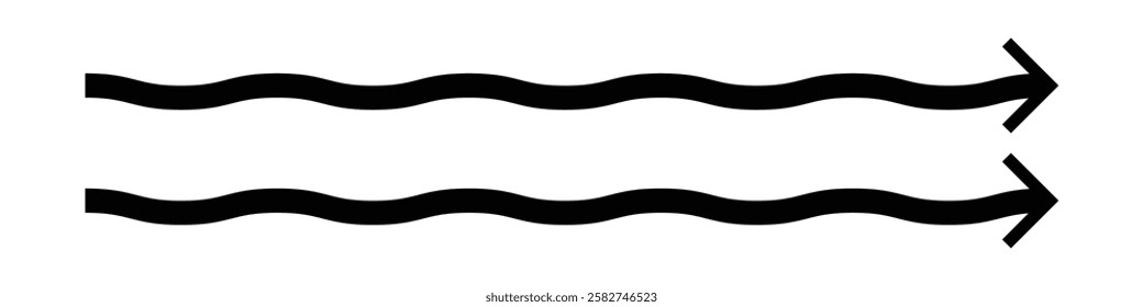 wave and curved long arrow vector icon.  Horizontal wave curve long arrow icon. flat style long arrow vector illustration.