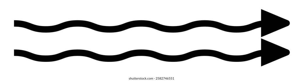 wave and curved long arrow vector icon.  Horizontal wave curve long arrow icon. flat style long arrow vector illustration.